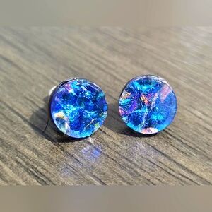 Cosmic Galaxy Handmade Glass Blue Muli-Color Stud Earrings